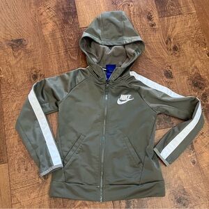 Nike boys full zip hoodie jacket Sz 6, 5-6 years olive green white